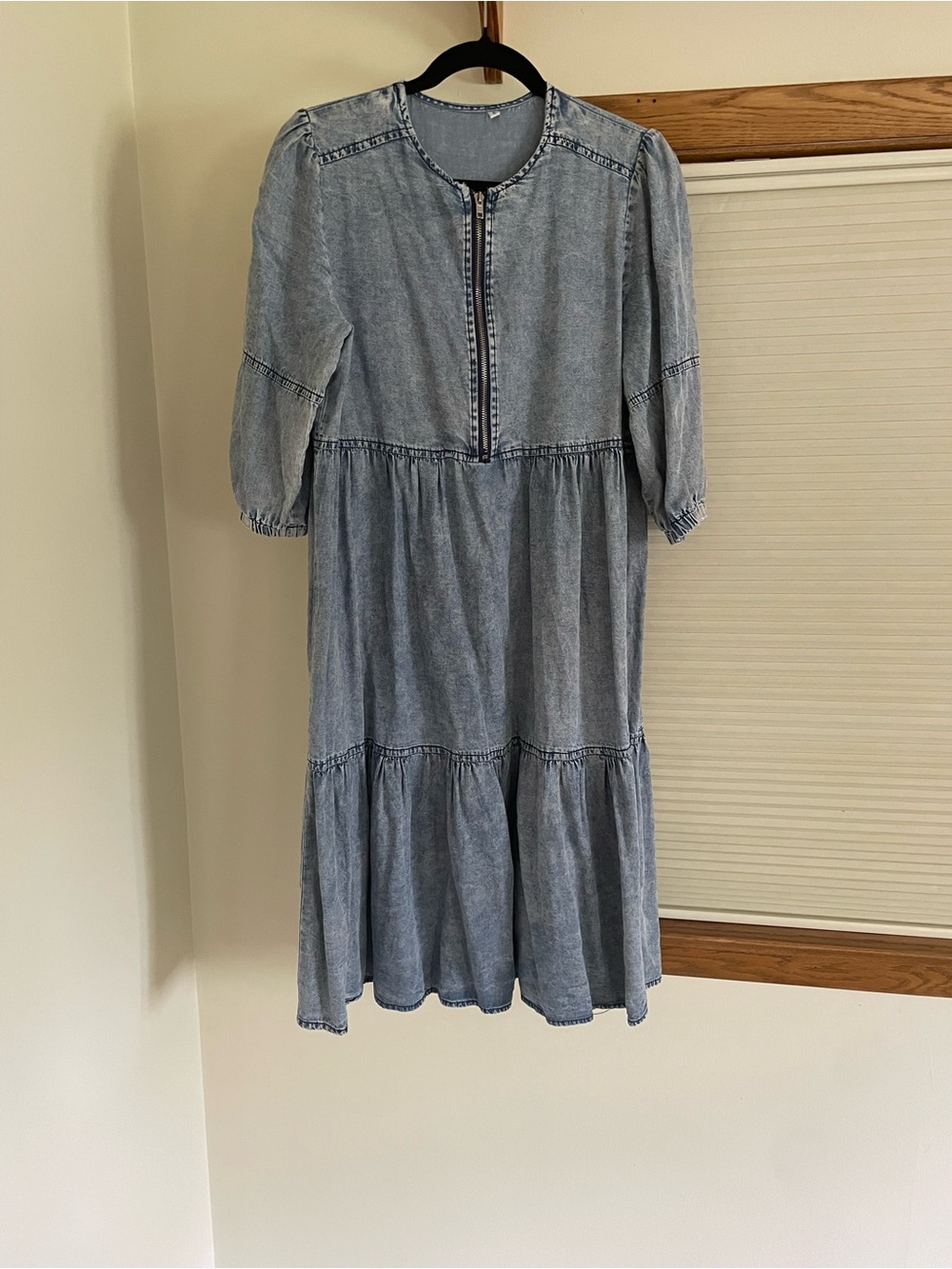 Light Wash Denim Tiered Midi Dress - Light Blue
